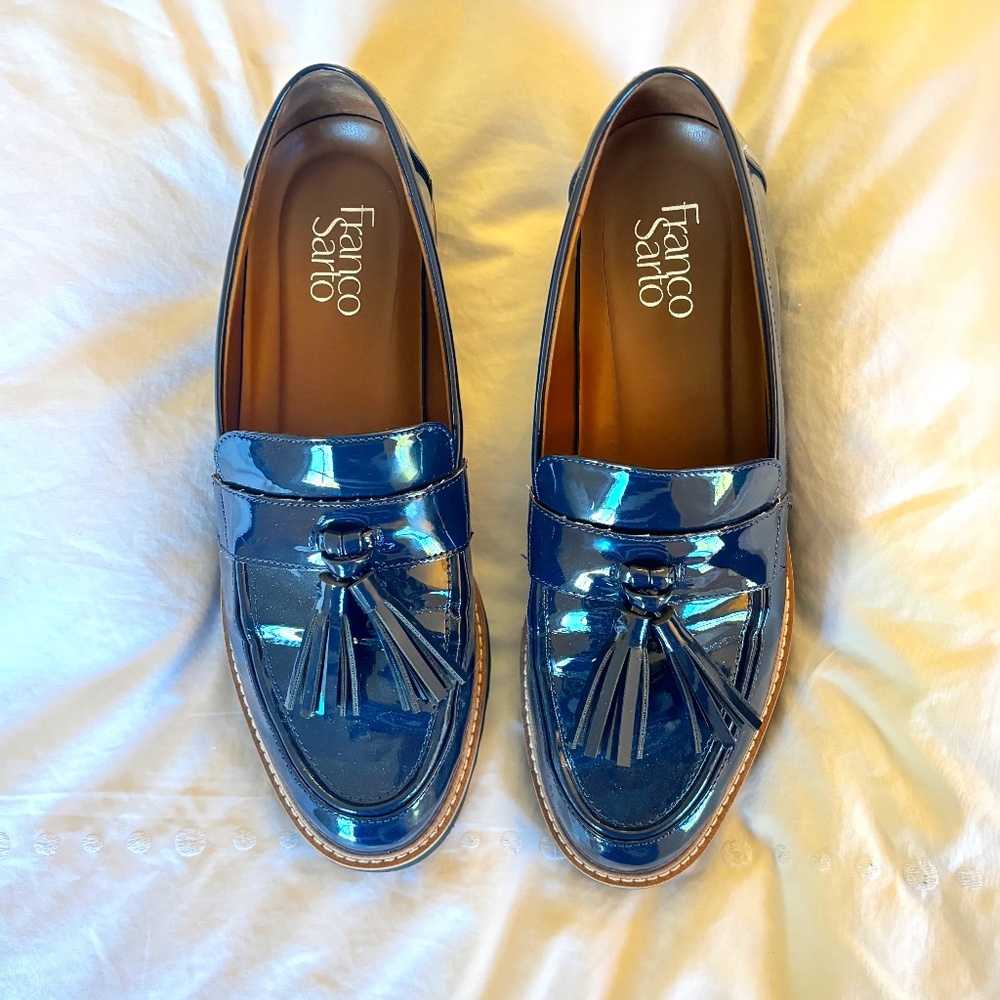 Franco Sarto Carolynn Tassel Loafers, Navy Blue Patent, 8.5M